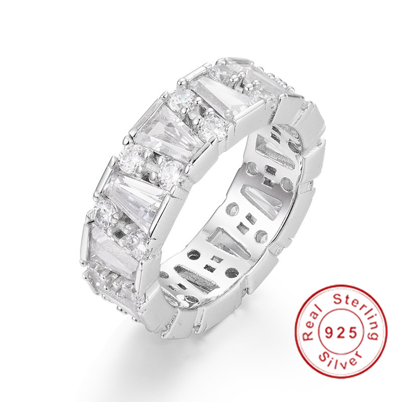 Brand 925 silver Emerald cut T Simulated diamond painting full finger ring Engagement jewelry Women Band ring for Wedding