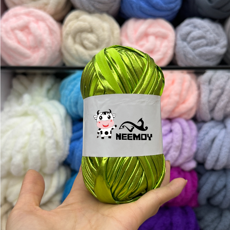 100g Metallic Tshirt Yarn Crochet Needlework Weaving Fancy Thick Cloth Wool, Shinny Gold Silver Purse, Handbag DIY Material