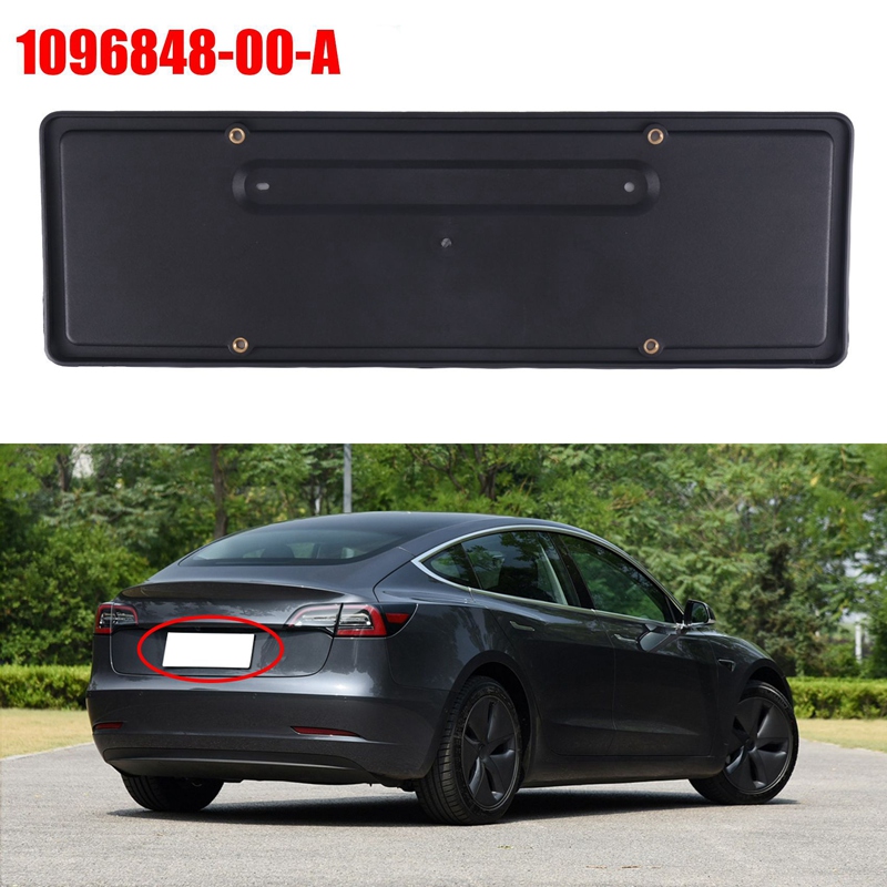 1 Piece License Plate Bumper Mounting Holder Bracket 1096848-00-A Rear Black Replacement For 2017-2021 Tesla Model 3