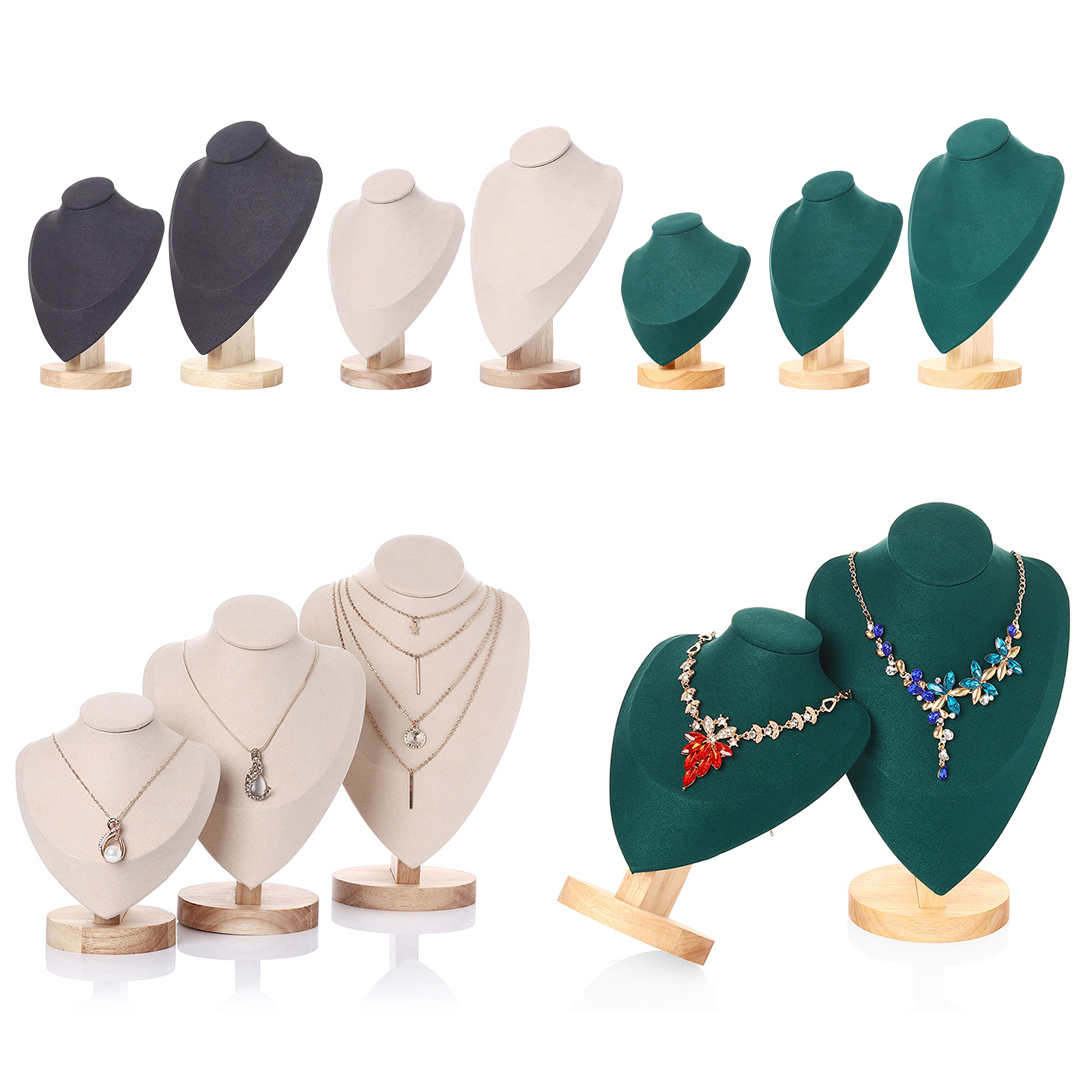 High Quality Jewlery Organizer Display Stand Wooden Base Necklaces Bust Chain Choker Holder Mannequin for Shop Showcase Decorate