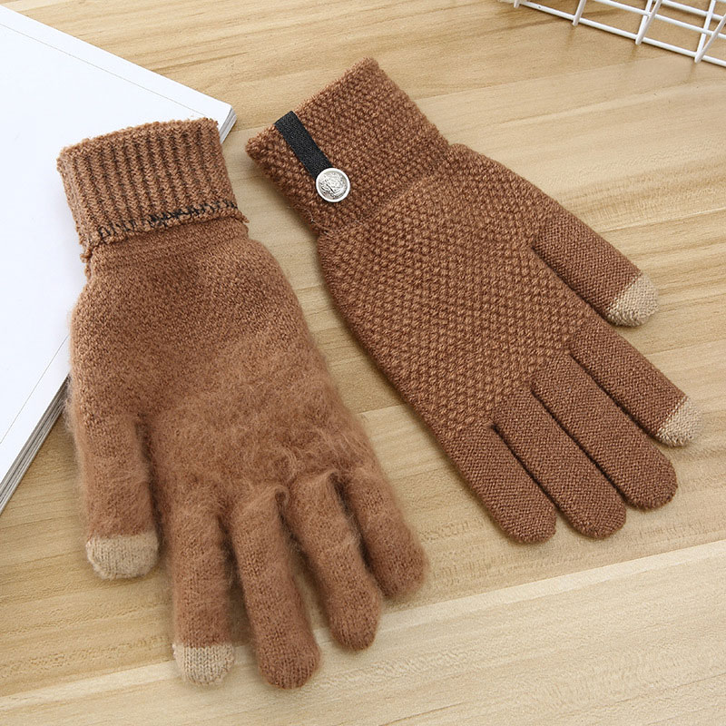 1Pair Men Winter Warm Knitted Gloves Flexible Full Finger Gloves Thicken Wool Cashmere Gloves for Smart Phone Tablet