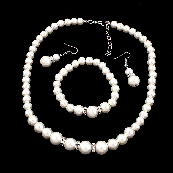 Newest Women Wedding Party Jewerly Set Simple Elegant luxury Crystal Simulated Pearl Necklace Earrings Jewelry Sets 3T040