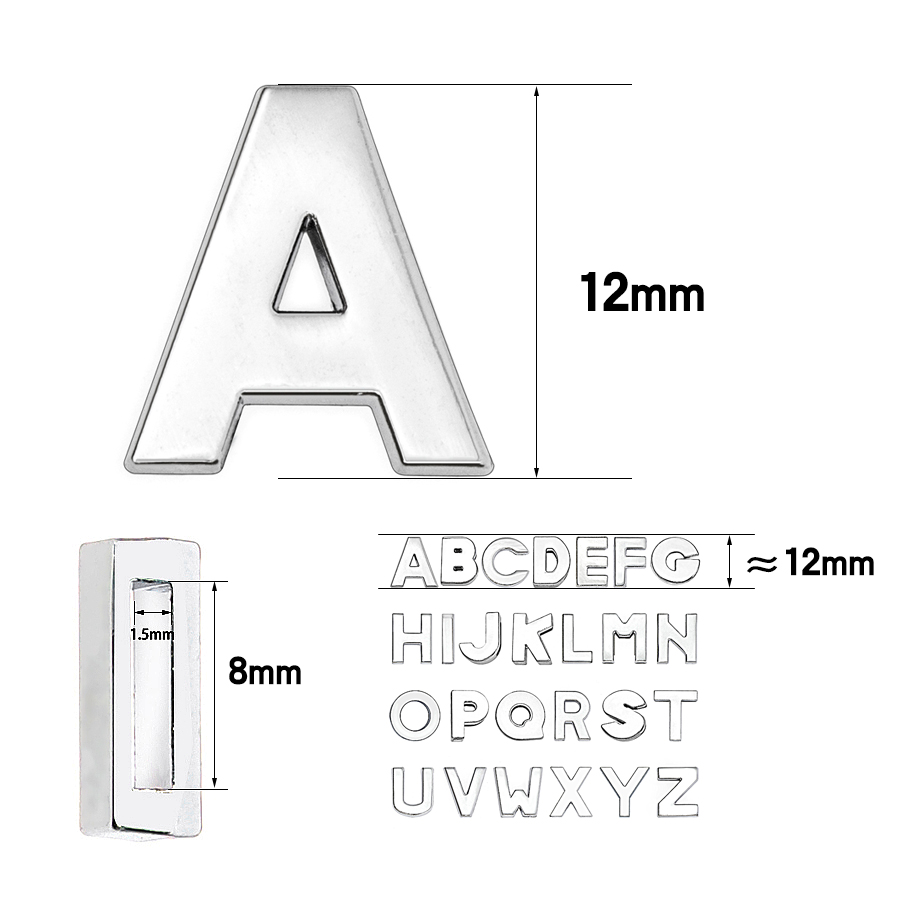8mm A-Z Alphabet Letter Plain Slide Charms For Bracelet Making Choker Pet Collar Keychain DIY Accessories Gift 10pcs/lot