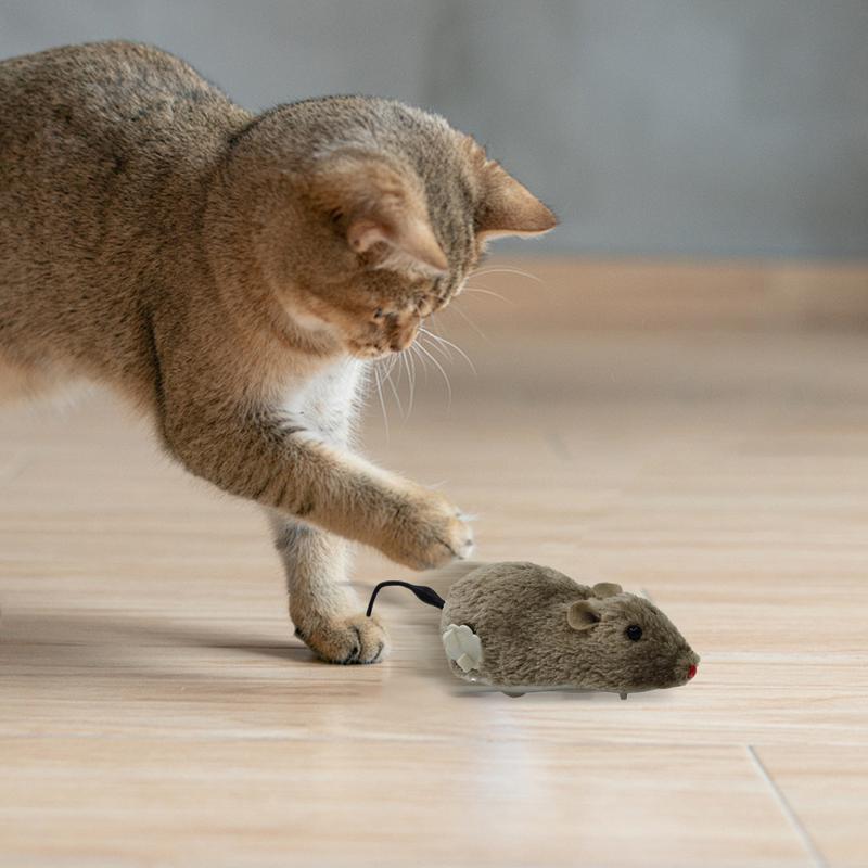 cute Mouse Plush Wind Up Mouse Shape Cat Toys Interactive Interesting Decorative Kitten Stuffed Toy For Pets Chasing supplies