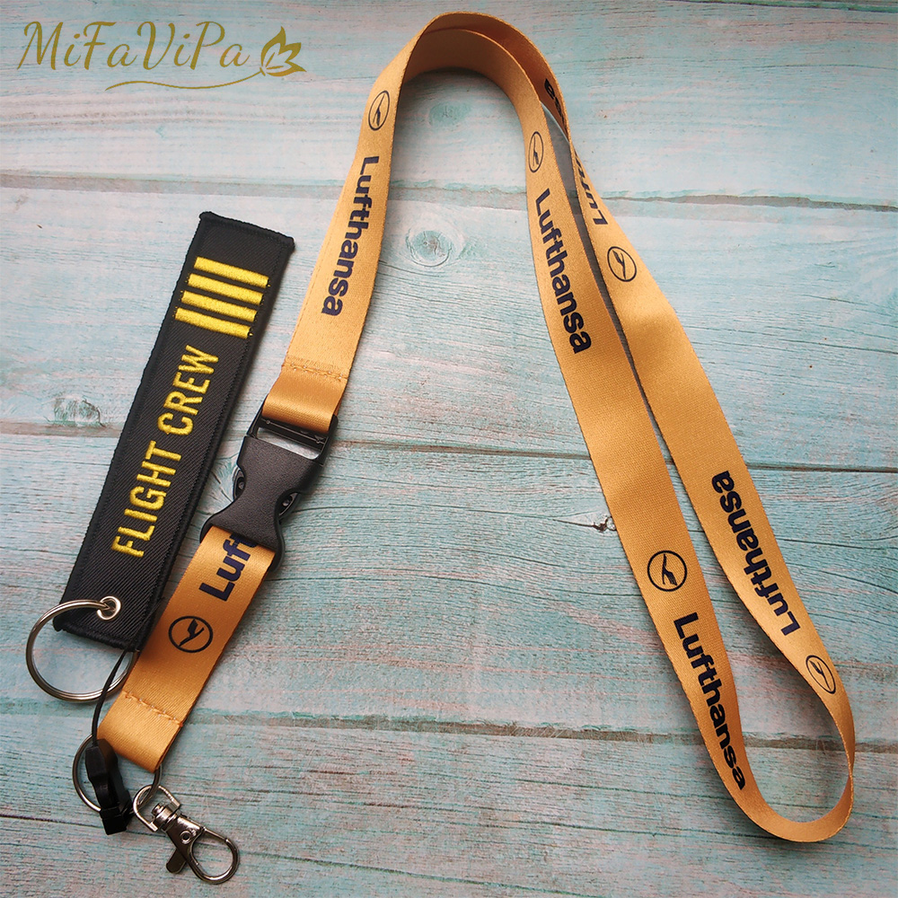 2 PCS MiFaVipa Yellow Lufthansa Neck Strap Chaveiro Flight Crew Key Chain A320 Neo Llavero Lanyard Keychain for ID Card Key Fobs