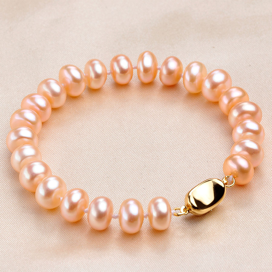 Dainashi 2024 New Arrival 8-9mm Bread Bead Freshwater Pearl Bracelets With 925 Sterling Silver Clasp For Women,White Pink Purple