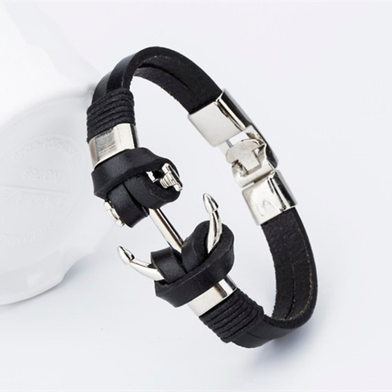 Vikings Pirate Style Alloy Anchor Bracelet For Men Charm Genuine Leather Bangles Women Punk Jewelry Handmade Gifts Dropshipping