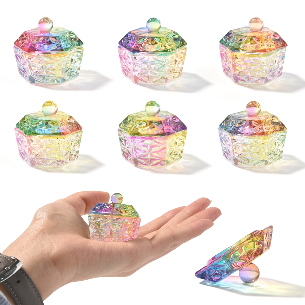 6Pcs Acrylic Nail Dappen Dish with Lid Monomer Acrylic Liquid Powder Holder Container Glass Crystal Cup Colorful Manicure Tools