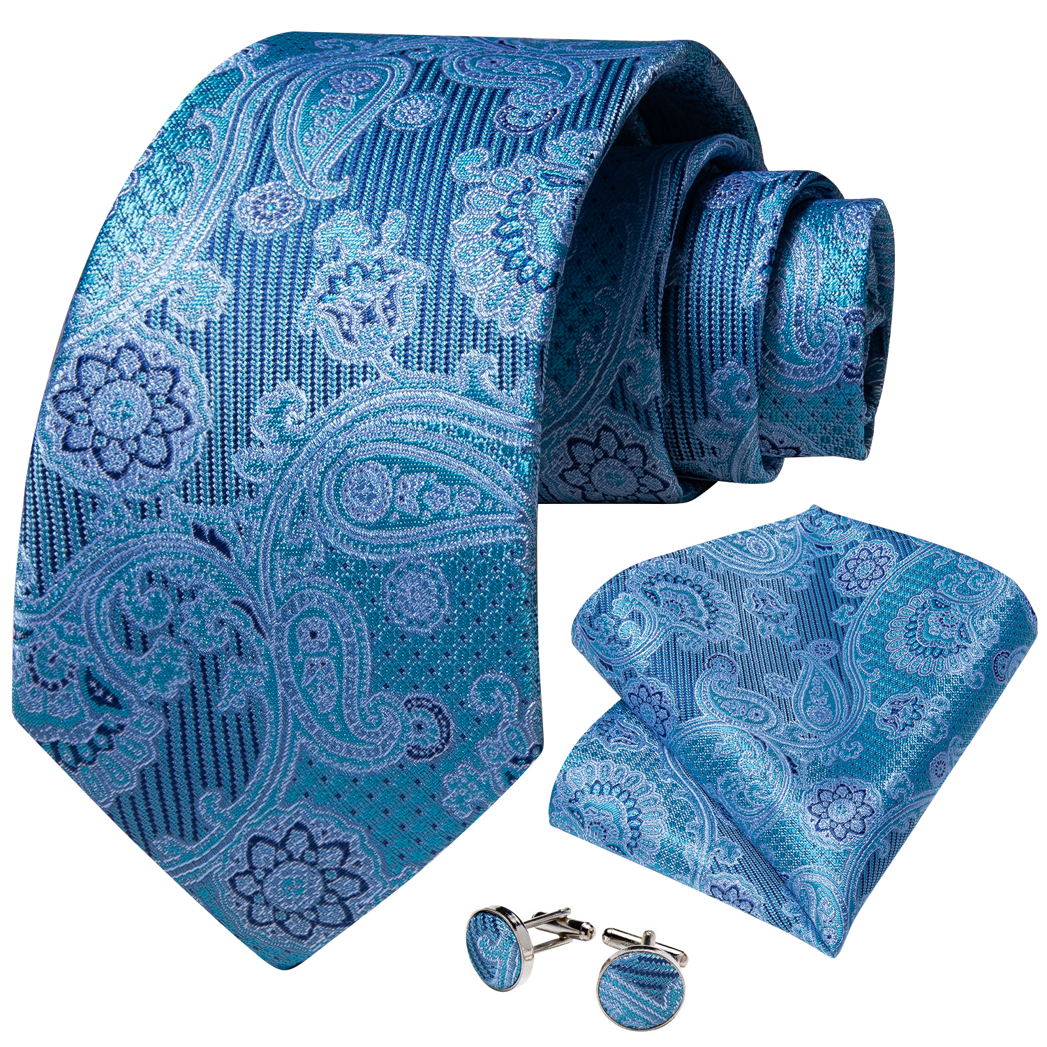 Designer Blue Paisley Floral Silk Ties For Men Luxury Wedding Accessories Men's Neck Tie Set Handkerchief Cufflinks Men's Gift
