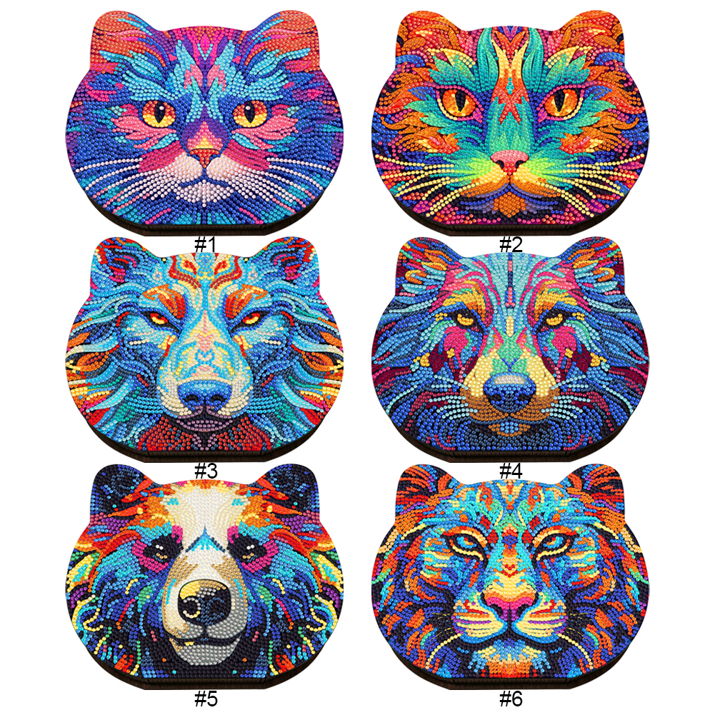 Wood Crystal Rhinestone Diamond Art Jewelry Case Wolf Diamond Mosaic Embroidery DIY Jewelry Storage Box Tiger for Adults Kids