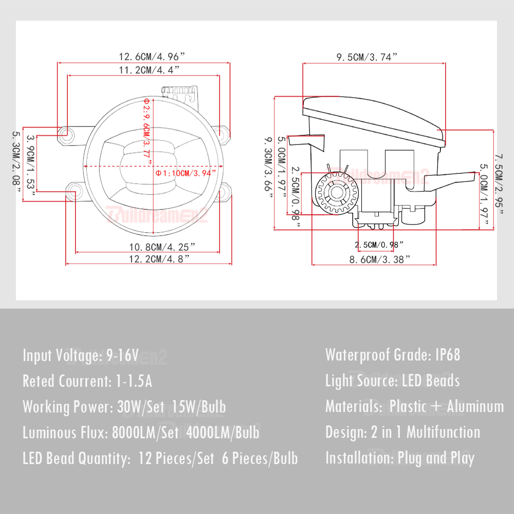 2 X Fog Light 30W 8000LM Car LED Fog Lamp H11 12V For Toyota Camry Land Cruiser Prado Prius Tundra C-HR CHR Sienna Solara Avalon