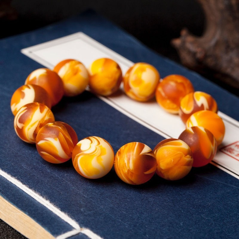 5A Baltic Amber Bracelet Old Beeswax Original Stone Magic Pattern Bracelet Men's and Women's Tiger Leather Round Bead Bracelet