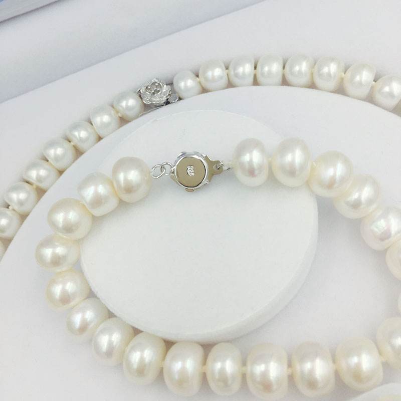 Sinya Freshwater Pearls Beads Necklace Earring Bracelet Jewelry Set 18inch Length Necklace Pearl dia 9-10mm Hot Sale for Women