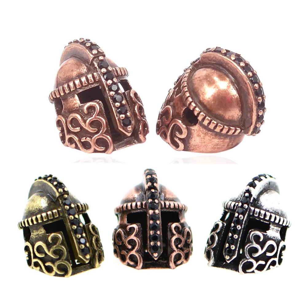 Black Silver Gold Color Pave Black CZ Setting Roman Warrior Helmet Beads For Bracelet DIY Jewelry Making Accessories Bead 2Pcs