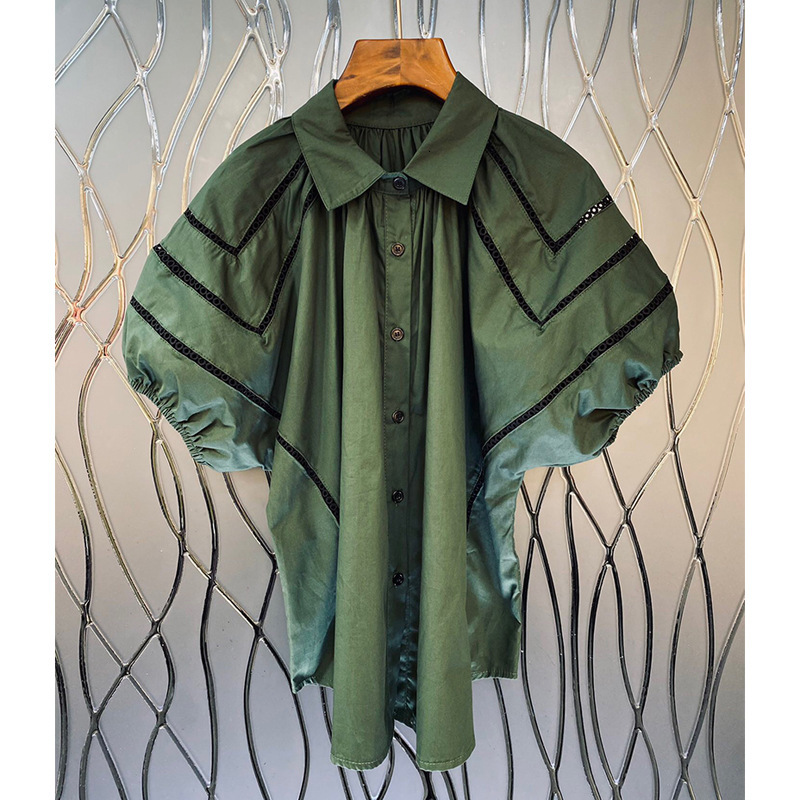 tops t shirt women tops women clothes Lapel Neck Spandex Striped Casual womens tops shirts women European women's breasted hollow bubble short sl