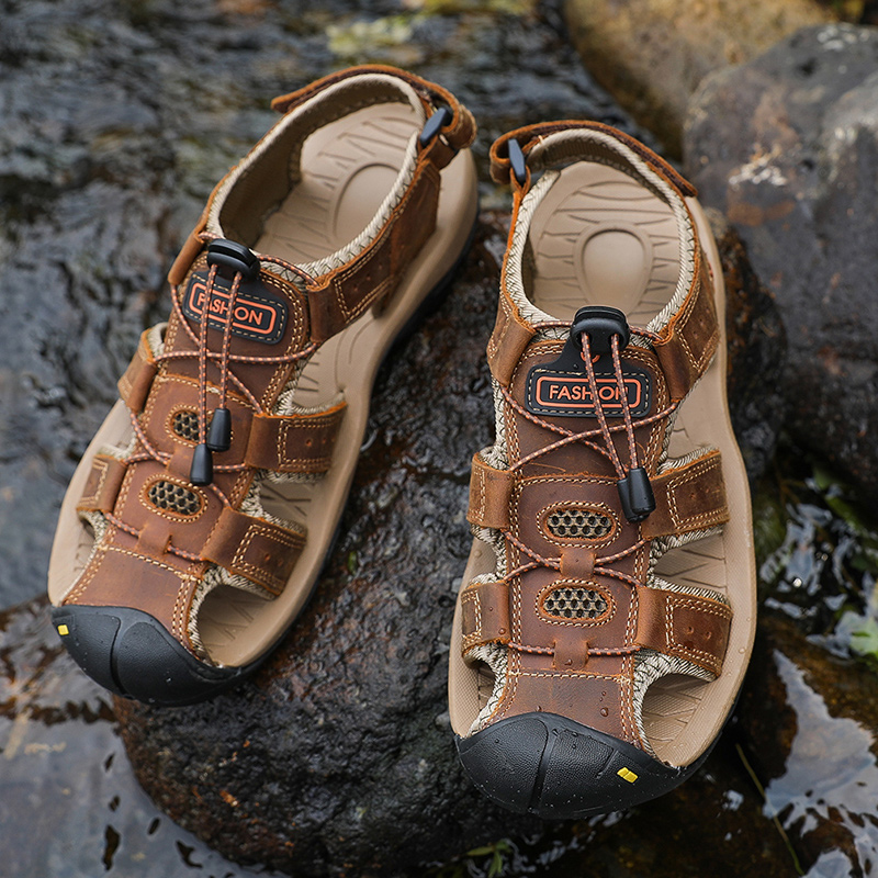 2025 NEW Breathable Summer Women Beach Casual Thick Sole Closed Toe Aqua Shoes for Hiking Fishing Sandals Men Leather