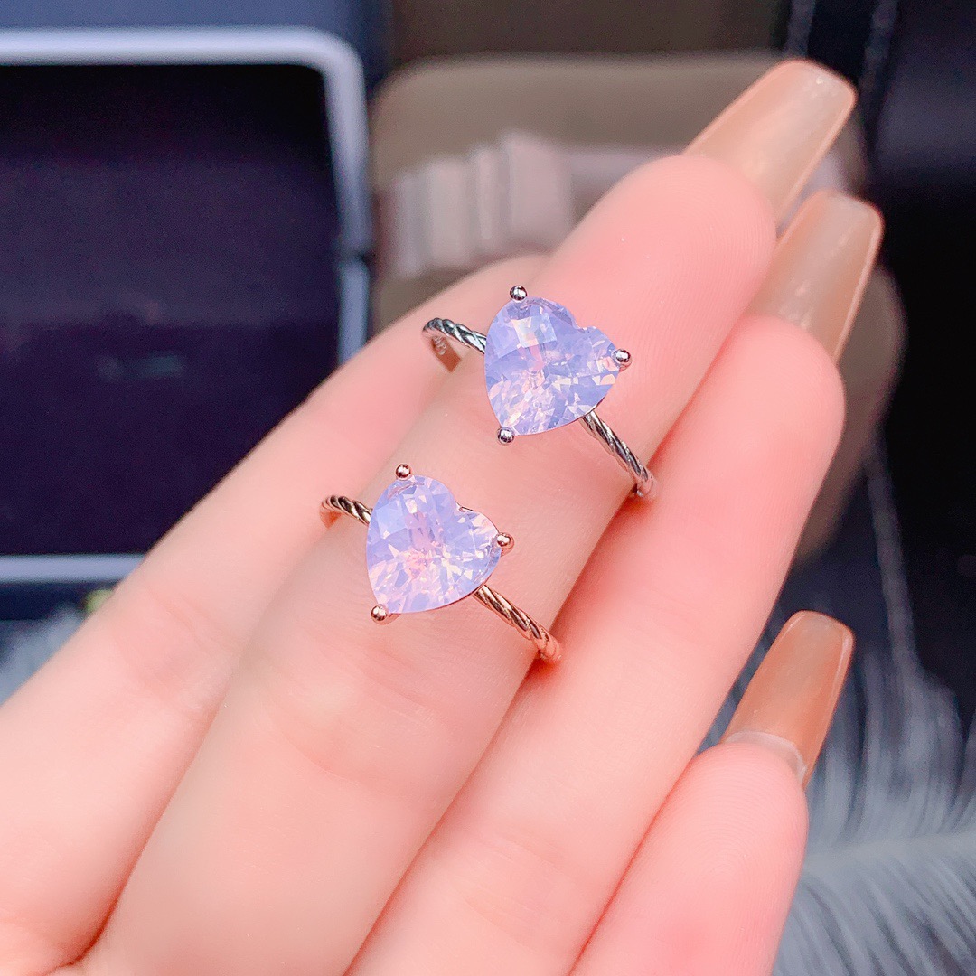 Simple Designs Lavender Quartz Amethyst Solitaire Heart Ring 925 Silver Engagement Twins Rings For Women Gift