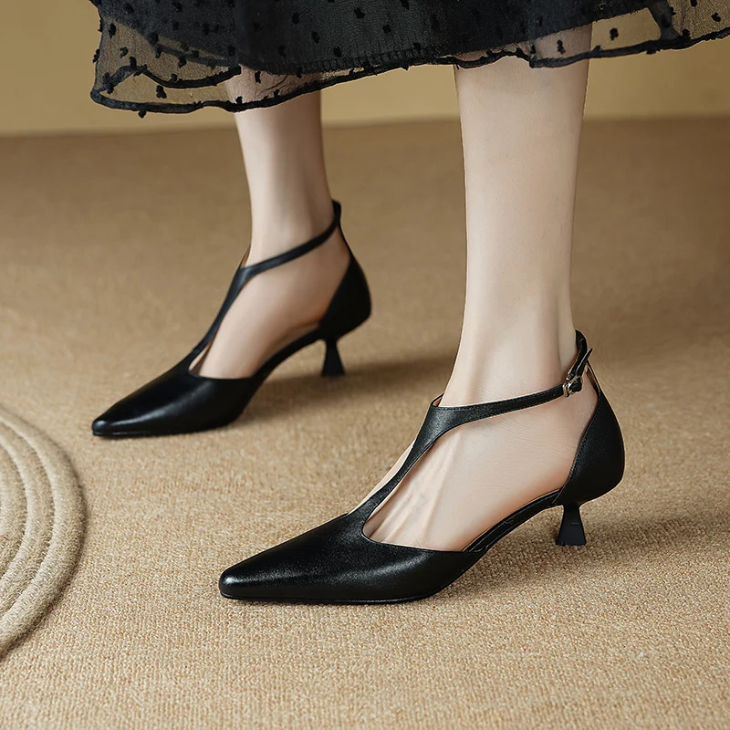 2024 New Summer Cover Pointed Toe High Heels Sandals For Handmade Women Shoes Retro Stiletto Brown 68