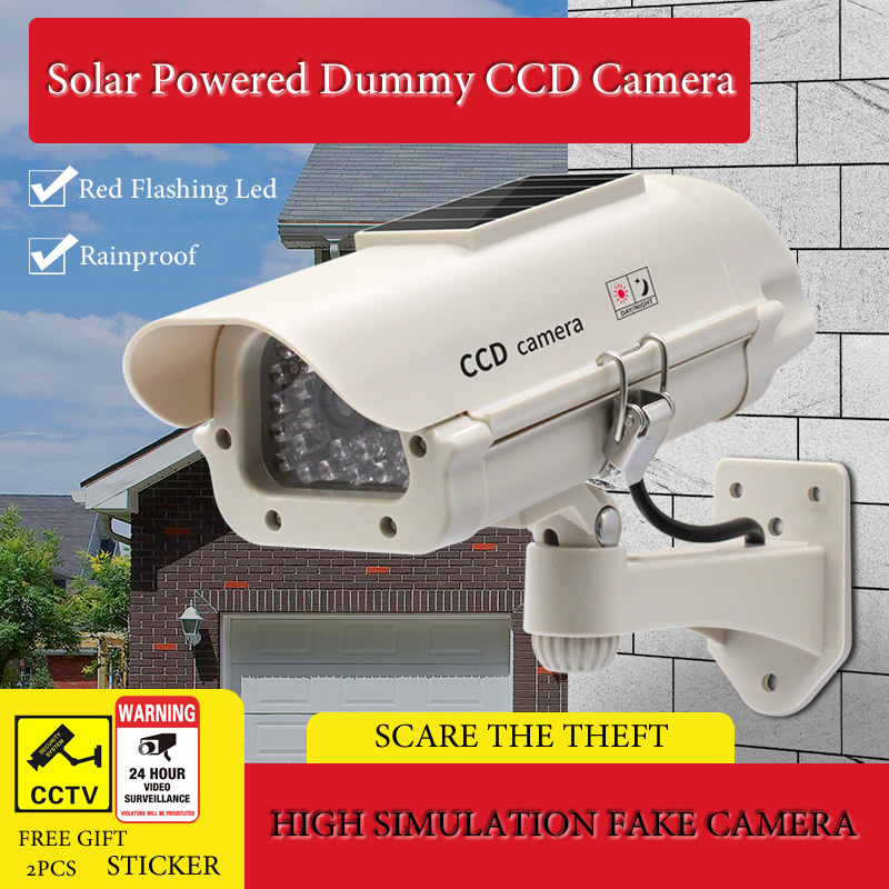 Solar Powered Waterproof Fake Camera Dummy CCD Security Camera Red Flashing Leds Home Office Surveillance System Scare Theft