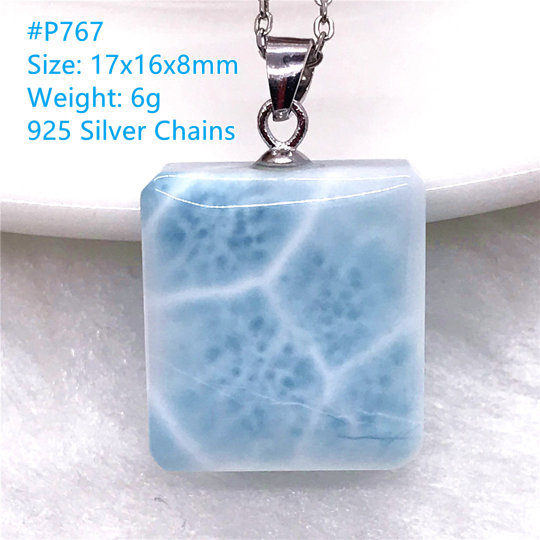 Natural Blue Larimar Stone Pendant Women Lady Man Gift Beauty Crystal Beads Silver Dominica Water Pattern Gemstone Jewelry AAAAA
