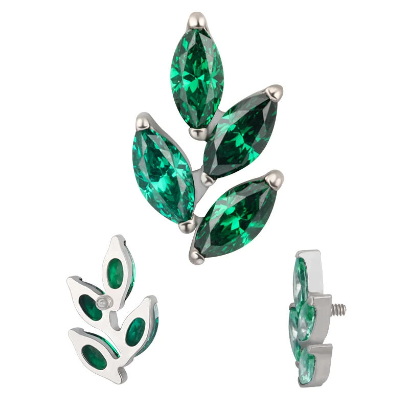 ASTM F136 Titanium EAR PIERC Leaf shape With CZ Top Cartilage Tragus Earrings ear Lip Helix Studs Tongue nail Piercing Jewelry