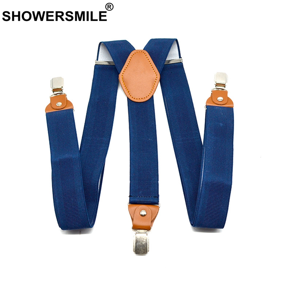 SHOWERSMILE Navy Suspenders Pants husband Mens Trouser Belt Elastic Adjustable Braces Adult Wide Strap 120cm Male Suspender