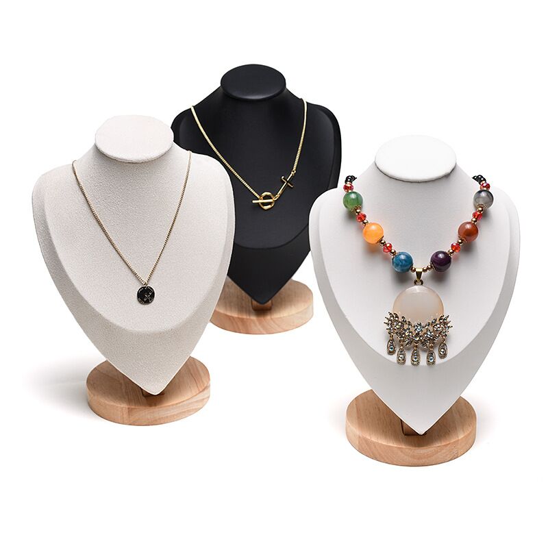 High Quality Jewlery Organizer Display Stand Wooden Base Necklaces Bust Chain Choker Holder Mannequin for Shop Showcase Decorate