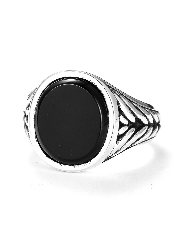 Ruibeila atmospheric vintage wheat ear black agate ring men S925 silver square oval ring jewelry