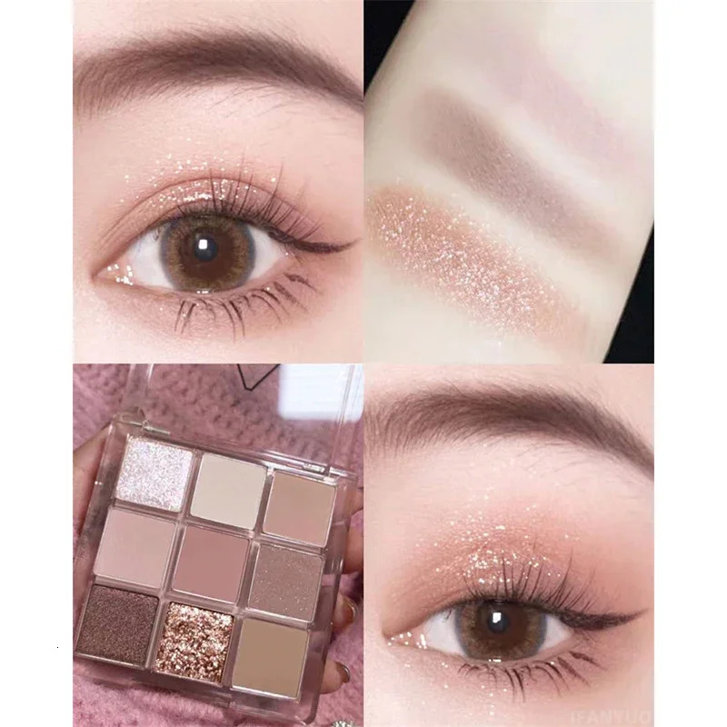 9-Color Glitter Eyeshadow Palette Pink Pearly Eyeshadow Palette Korean Charming Eye Makeup Palette Shiny Eye Shadow Eye Pigments 240624