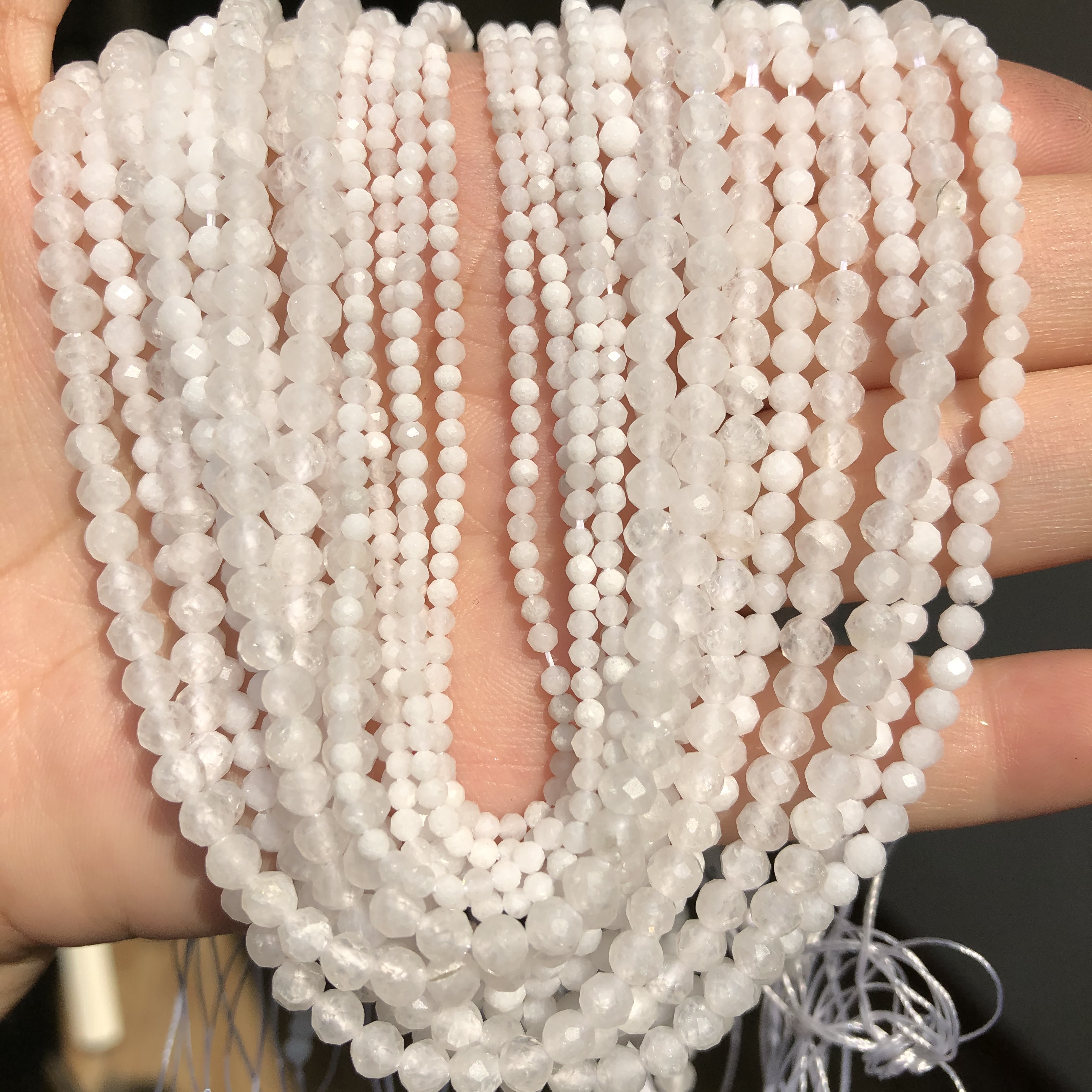 Natural Round Faceted Moonstone 2/3/4mm Loose Rondelle Stone Small Beads For Jewelry Making Diy Needlework Bracelet Necklace 15"