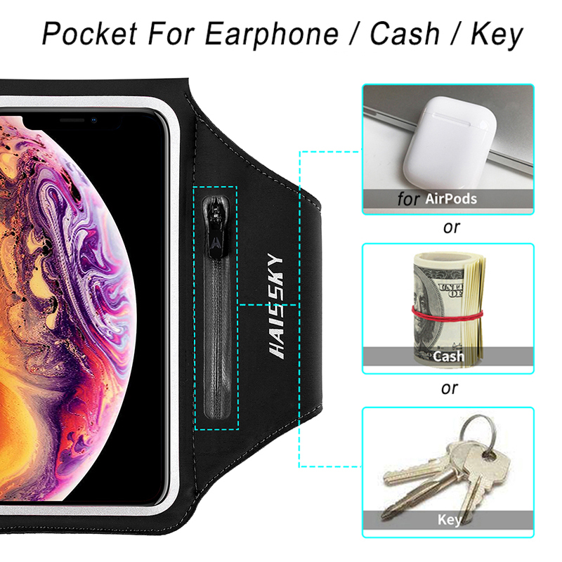 HAISSKY New Running Sports Armbands Bag For iPhone 11 12 Pro Max XR 7 8 Plus On Hand Phone Arm Band Pouch For AirPods Pro