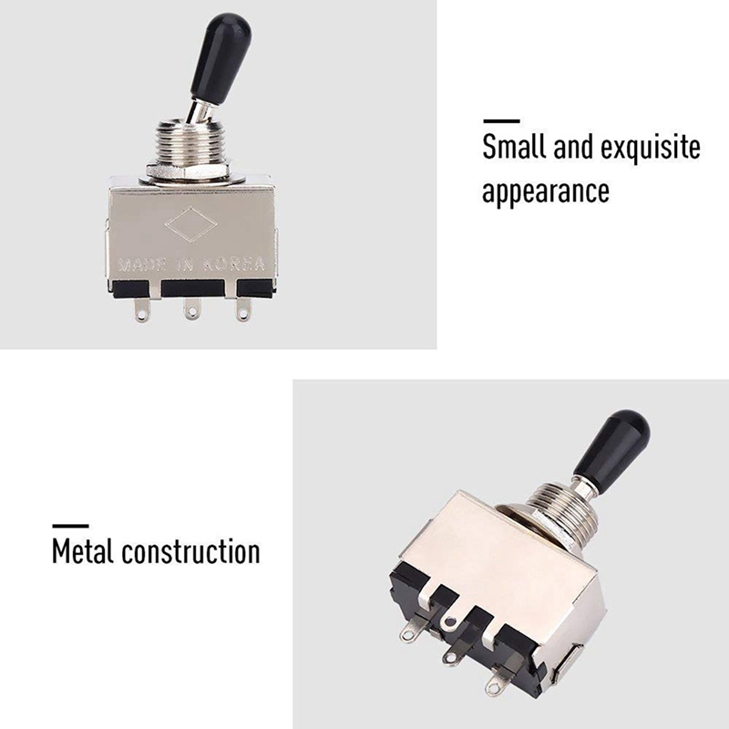 6Pc Guitar 3 Way Toggle Switch, Metal Enclosed 3 Way Selector Switch With Black Tip Knob For Lp Style Electric Guitar
