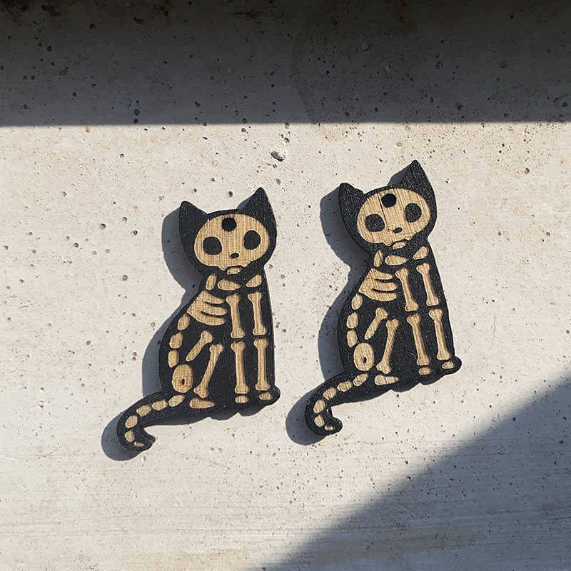 10pcs Kawaii Wood Made Black Cats Halloween Charms Diy Earring Pendant Accessory Cool Cute Skull Cat Jewelry Making Base