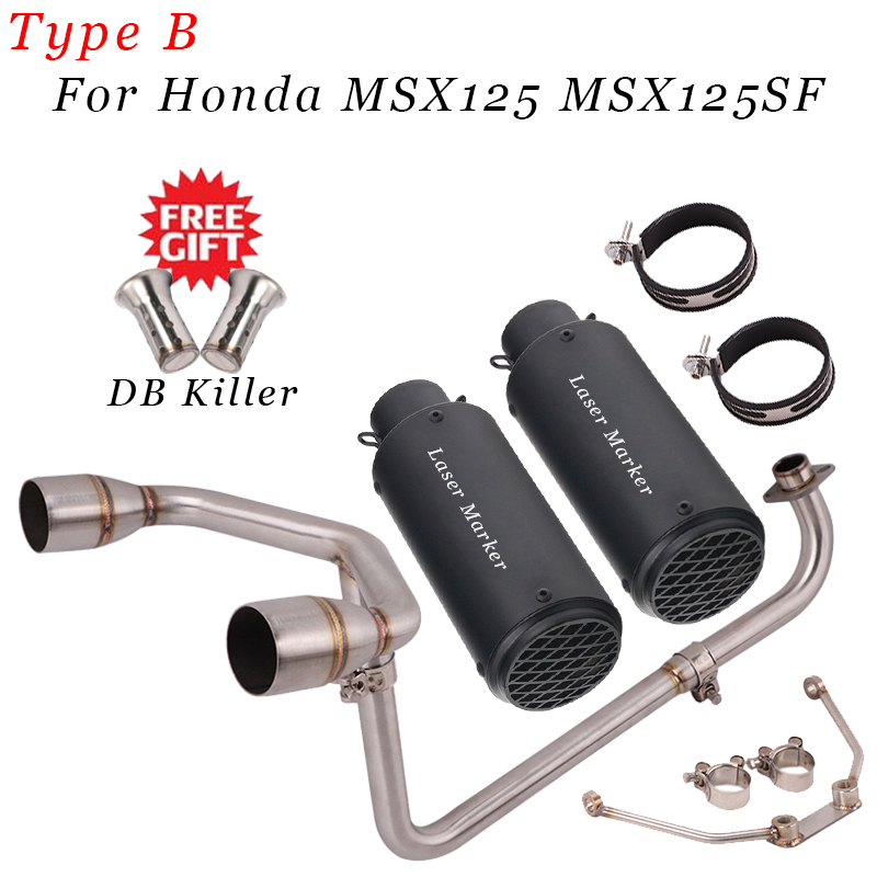 Motorcycle Exhaust Full System Modified Double Hole Escape Moto Muffler 51mm Front Middle Link Pipe For Honda GROM MSX125 SF125