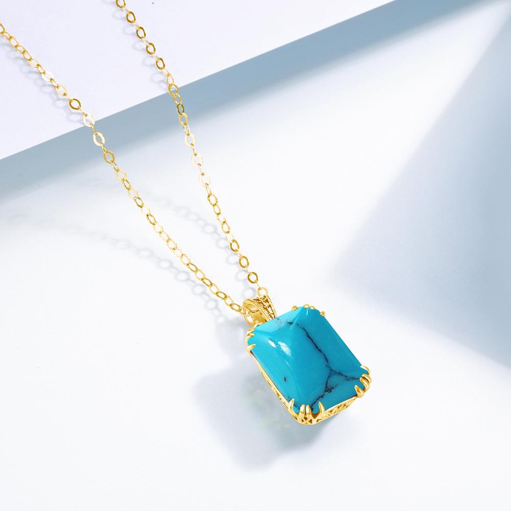 14K Gold Plated Pendant Necklace For Women Real 925 Sterling Sliver Pendant Gemstone Rectangle Shiny Trendy Fine Jewelery Luxury
