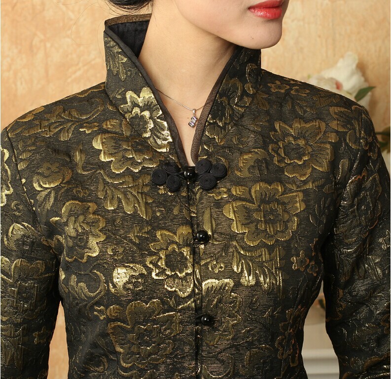 New Arrival Black Vintage Chinese Women's Silk Satin Jacket Coat Long Sleeves Flowers Size S M L XL XXL XXXL