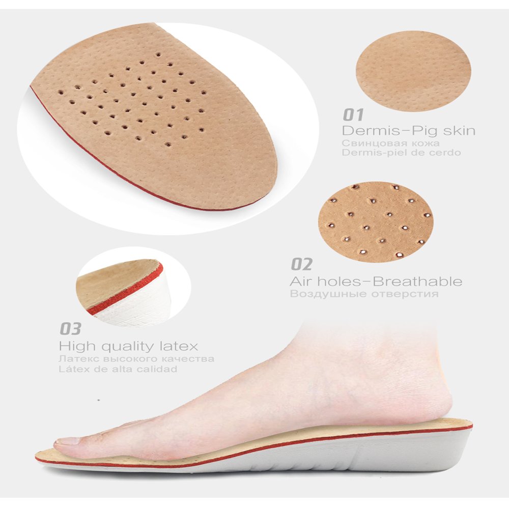 KOTLIKOFF Leather Insoles Height Increase insole Pigskin shoe pad inserts foot care pad Shoe accessories for shoes Men Women pad