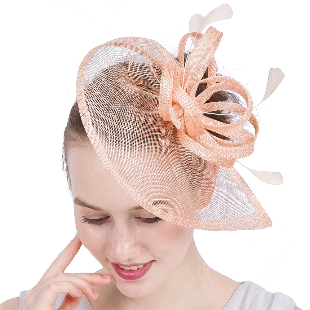 Sinamay Champagne Fascinators Hair Clip With Feather Women Cocktail Party Hair Accessory Ladies Wedding Feathers New Headwear