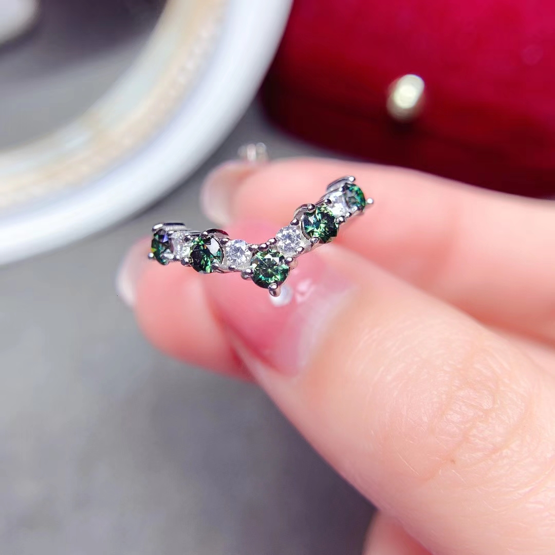 New Green Moissanite Ring Real 925 Sterling Silver Fine Jewelry Lab Diamond with Certificate for Women Engagement Ring Gift