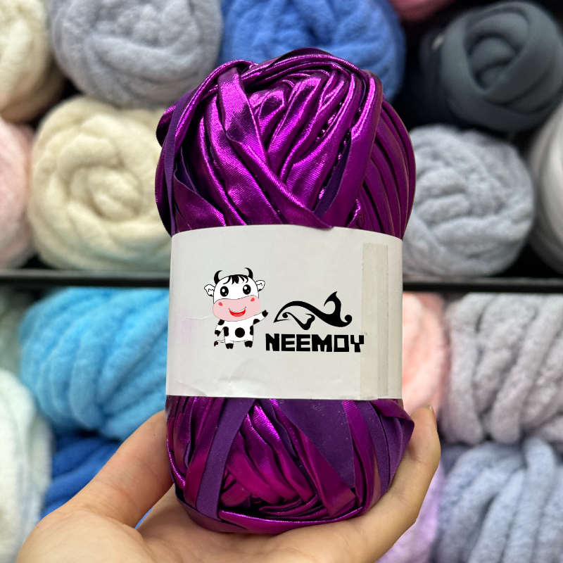 100g Metallic Tshirt Yarn Crochet Needlework Weaving Fancy Thick Cloth Wool, Shinny Gold Silver Purse, Handbag DIY Material