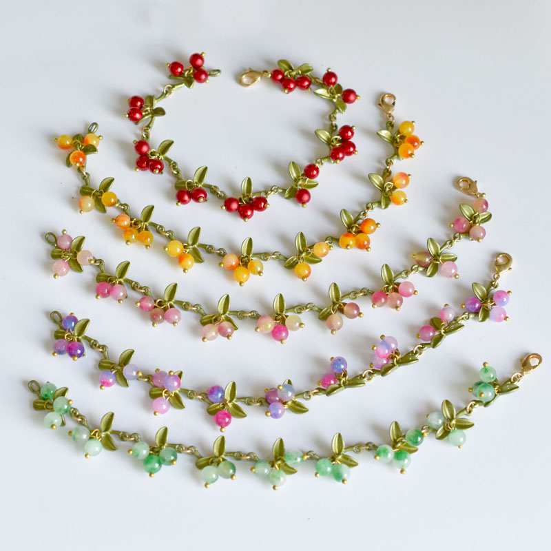 Romantic Sweet Colorful Beads Crystal Bracelet Bangles For Women Cute Elegant Vintage Plant Leaves Jewelry Accessories