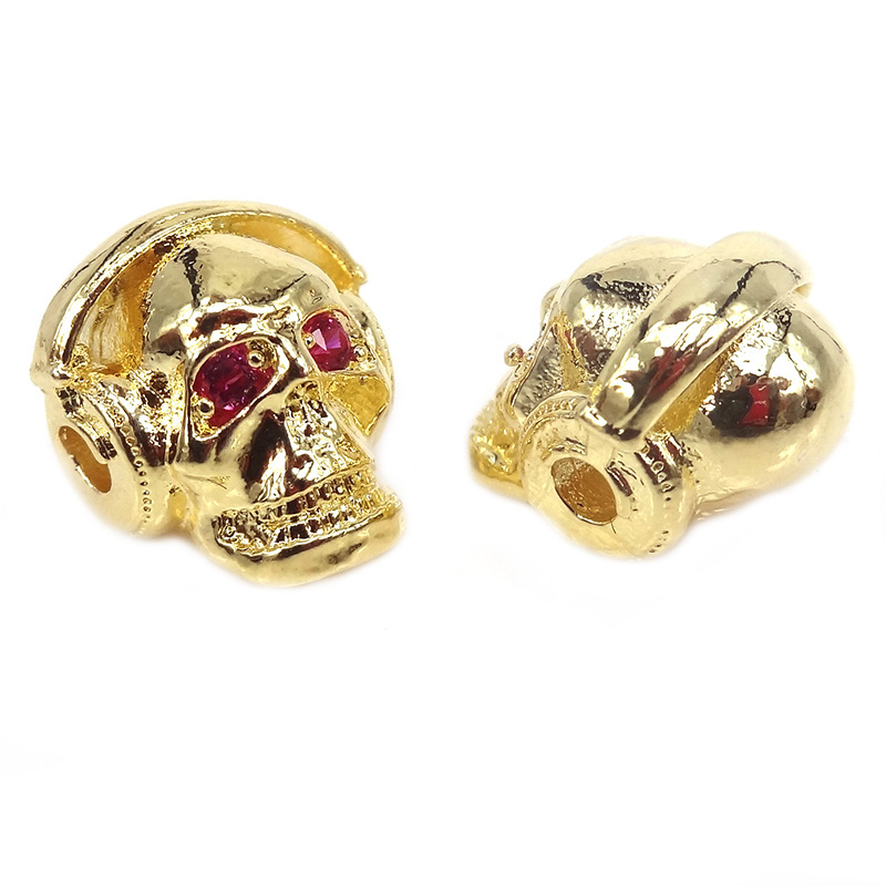 10Pcs Gold/Black/silver color Micro Pave Red CZ Eye Hip-Hop Skull Beads Fit For Hip-Hop Bracelets DIY Jewelry Charm Bead
