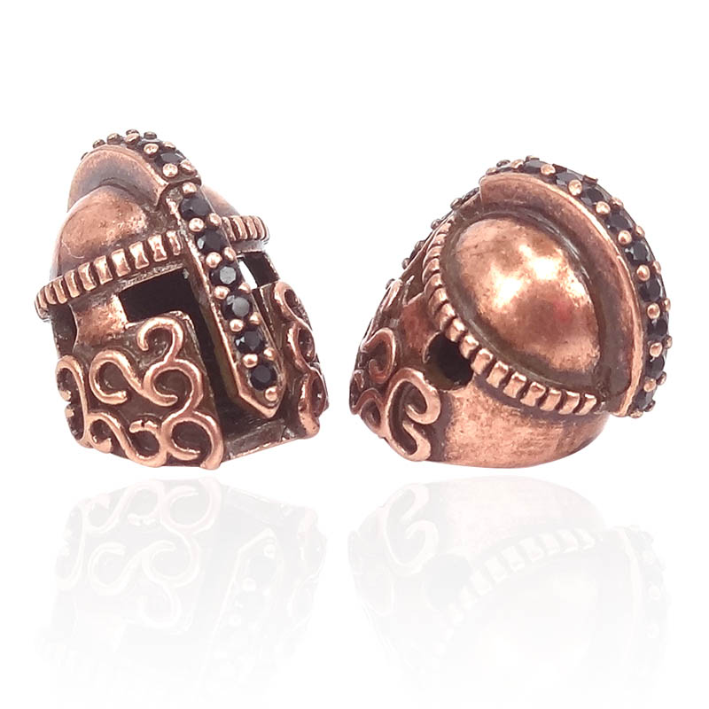 Black Silver Gold Color Pave Black CZ Setting Roman Warrior Helmet Beads For Bracelet DIY Jewelry Making Accessories Bead 2Pcs