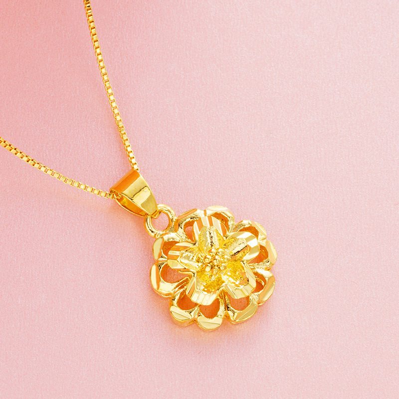 24K Real Gold Plated Pendant Necklaces for Women Girls Flower Cute Statement Necklace Gold Bride Wedding Jewelry Christmas Gifts