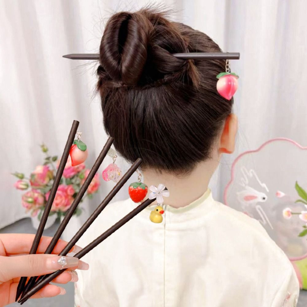 Girls Exquisite Elegant Wood Hair Stick Classic Vintage Chinese Style Hair Chopsticks Daily Delicate Fruit Hairpin