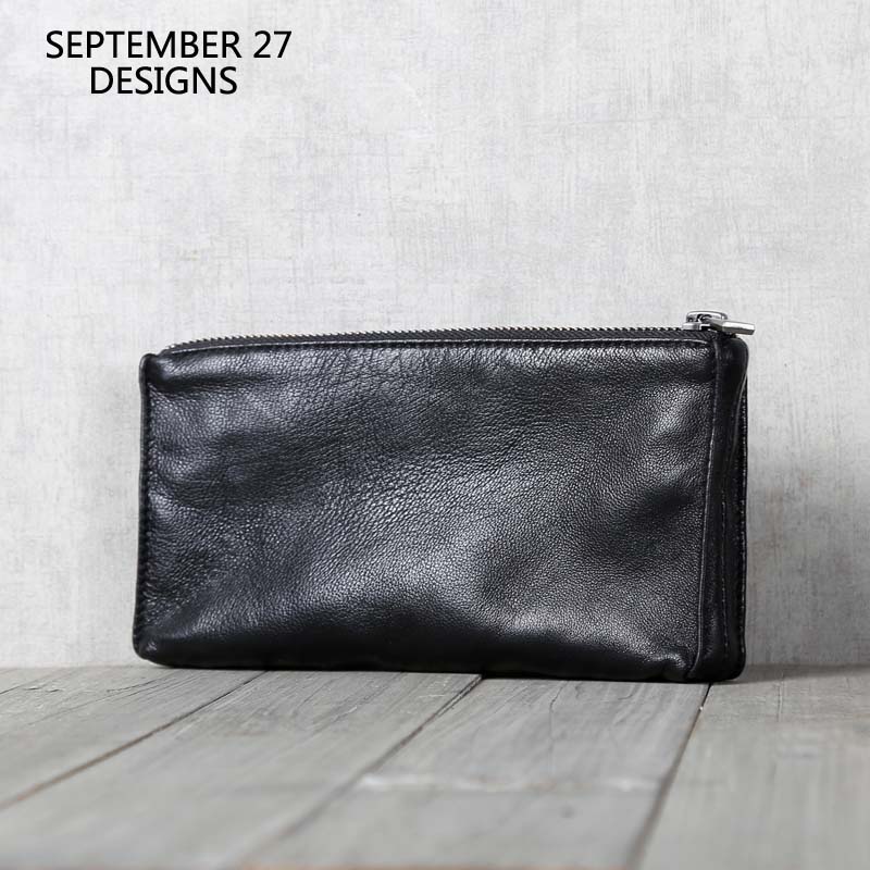 Men Long Wallets Genuine Leather Luxury Simple Clutch Bag Women Casual Cell Phone Purses Big Capacity Zipper Money Pouch