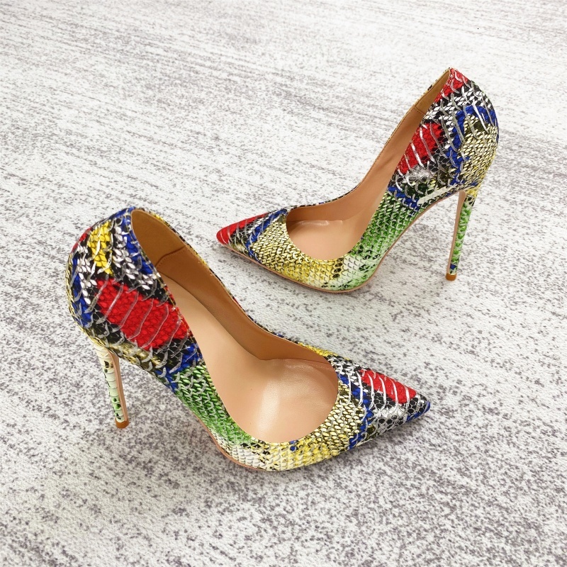 Colorful Snake Skin Patterned High Heels, Personalized And Fashionable Women's Singles Shoes 68