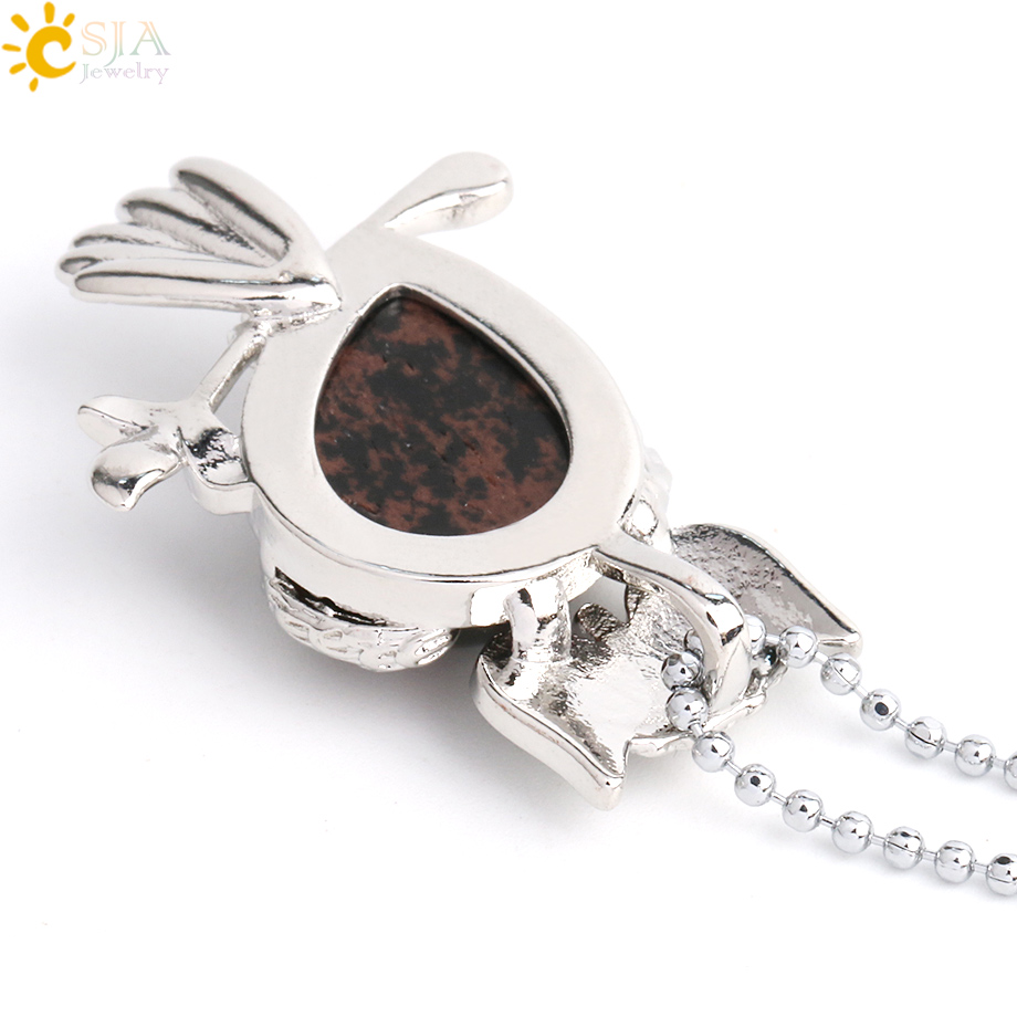 CSJA Water Drop Natural Stone Necklace & Pendants Owl Shape Pink Quartz Sodalite Crystal Trendy Charm Jewelry for Women Men G077
