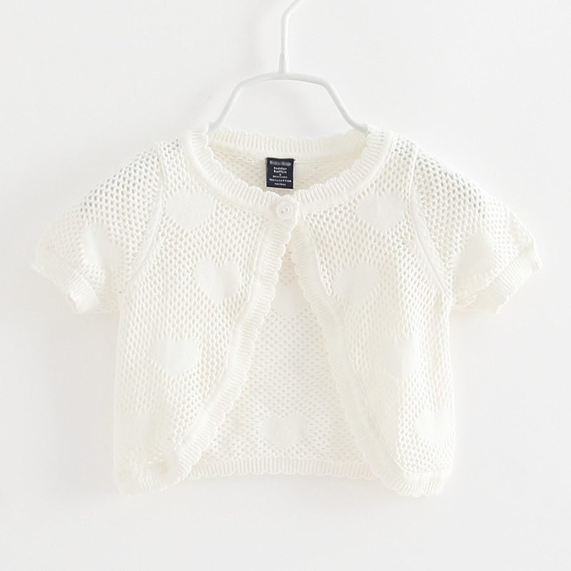 Pink Heart Summer Baby Sweater Jacket Baby Girls Cardigan Short-Sleeved Baby Coat 1 Years Old Toddler Clothes 194001