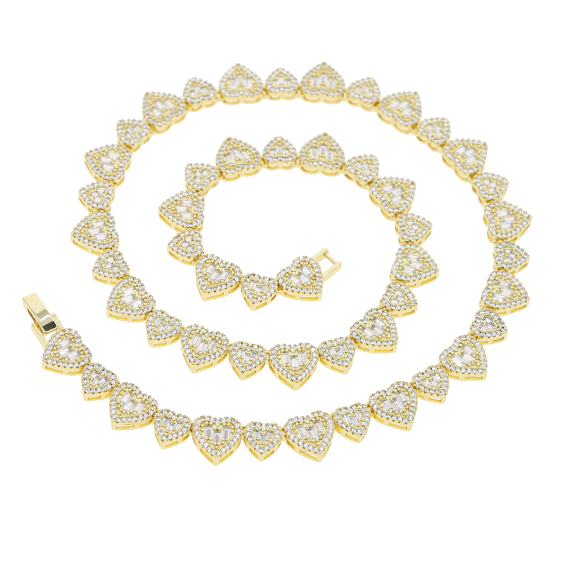 5A CZ Two Hearts Jewelry Set: Iced Out Bg Necklace Bracelet for Women 4e9b